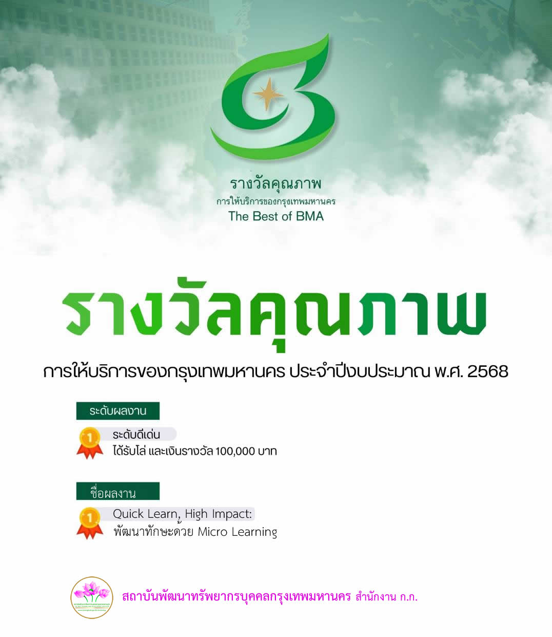 รางวัลคุณภาพการให้บริการของกรุงเทพมหานคร ประจำปีงบประมาณ พ.ศ. 2568